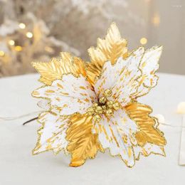Decorative Flowers Golden Christmas Flower Indoor Outdoor Decor Realistic Design Fade-resistant Artificial Xmas Supply
