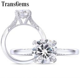 Transgems 14k White Gold Center 15ct 75mm Round F Color Moissanite Ring With Accents For Women Vintage Engagement Bridal Set Y198990970