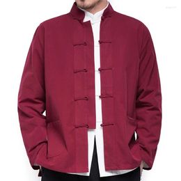 Ethnic Clothing Autumn Men's Chinese Style Cotton Linen Coat Loose Kimono Cardigan Men Solid Color Outerwear Jacket Coats M-5XL