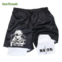 Shorts Mens 2 in 1 Athletic Compression Shorts Jujutsu Kaisen Print Quick Dry Stretch Active Gym Shorts 5 Inch Workout Running Jogging