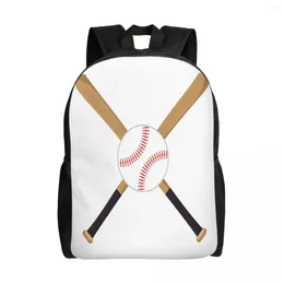 Backpack Unisex Shoulder Casual Hiking Baseball Crossed Bats Ball School Bag Travel Laptop Rucksack