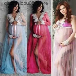 Maternity Dresses Pregnant Womens Dress Photo Shooting Long sleeved Pregnant Womens Lace Skirt Pregnant Womens Dress Q240413