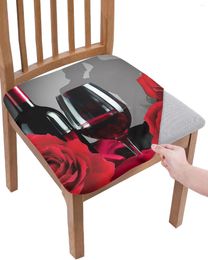 Chair Covers Valentine'S Day Rose Flower Red WineSeat Cushion Stretch Dining Cover Slipcovers For Home El Banquet Living Room