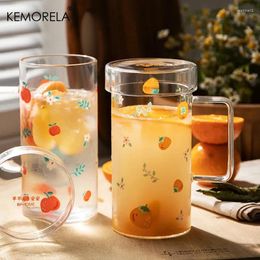 Wine Glasses KEMORELA Creative Glass Mug With Handle Cute Simple Breakfast Salad Cup Large Capacity 500ML Fruit Printed Cold Drink