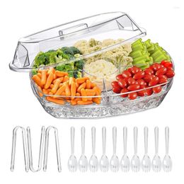 Plates Chilled Fruit Tray 15 Inch Clear Party Platter Transparent With 4 Compartments For Christmas Thanksgiving Camping Out