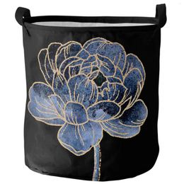 Laundry Bags Blue Flower Abstract Art Dirty Basket Bath Waterproof Clothes Organizer Folding Hamper Storage