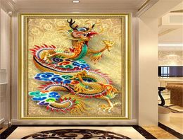 custom size 3d po wallpaper livingroom porch mural golden 3D dragon sculpture picture sofa TV background wall wallpaper nonwov8538972
