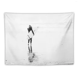 Tapestries Surfer Girl On Beach - Surf Art Black And White Pography Minimalist Tapestry Aesthetics For Room Christmas Decoration