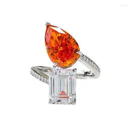 Cluster Rings S925 Silver Ring Fanta Orange 8 12 Open Full Diamond Minimalist