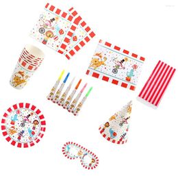 Disposable Dinnerware 42pcs Suits For Kids Case Set Adorable Circus Theme Birthday Paper Cup Plates Napkins Party Supplies