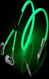 Luminous Earphones Zipper Bass Headphons Glowing Headset Sport Wire Earpiece with Microphone for iphone 6 7 8 Samsung Galaxys 7 8 1513713