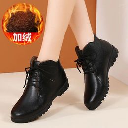 Casual Shoes Cowhide Winter Autumn-winter Warm Boots Mother Flat Ankle Plus Velvet Non-slip Soft Sole Cotton