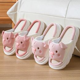 Slippers Cute Cartoon Pig 2024 Women's Casual Piggy Pattern Design Comfortable Female Linen Home