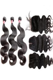Bella Hair Bundles With Closure Peruvian Full Head Unprocessed Weave Natural Colour Body Wave Extensions 4PCSLot8104322