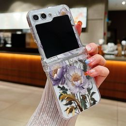 Flower Clear Bumper Hard PC Phone Case For Samsung Galaxy Z Flip 5 4 3 Flip 5 Flip 4 Shockproof Transparent Back Cover Shell