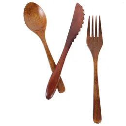 Dinnerware Sets 1 Set Wooden Fork Spoon Tableware Portable No Paint Cutlery Kit