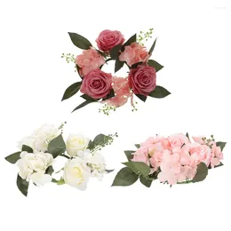 Decorative Flowers 3pcs Ring Artificial Rose Wreath Table Centerpiece Wedding Flower