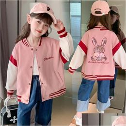 Jackets 2024 Spring Autumn Girls Baseball Jacket Splicing Sequin Cartoon Long Sleeve Fashion Coats For 4-14 Years Kids Drop Delivery B Otigz