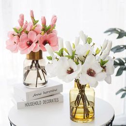 Decorative Flowers 1 Branch Silk Magnolia Flower Artificial Bouquet Fake Plastic Arrangement Home Room Decor Wedding Decoration