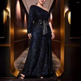 Plus Size Dresses Women Beaded Dress High Split Fashion Elegant Evening Gowns Slant Neck Solid Color Large Party Wedding