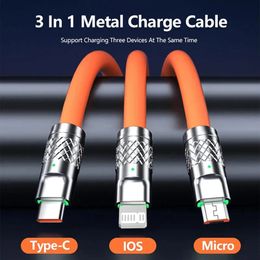 3 In 1 180 degrees Degree Rotating Head 120W 6A 1.2m Data Line Super Charging for Xiaomi Huawei Iphone USB Metal Charging Cable