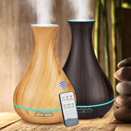 Humidifiers 550ml Essential Oil Aroma Diffuser Aromatherapy Air Humidifier with Remote Control Wood Grain 7 Color Led Lamp for Home Office