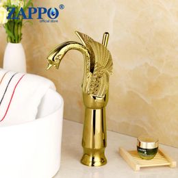 Bathroom Sink Faucets ZAPPO Golden Swan Faucet Luxury European Style Carving Vanity Mixer Taps Deck Mounted Torneira Banheiro