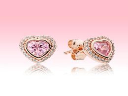 Pink Sparkling Heart Stud Earrings luxury designer Rose gold plated Jewelry for 925 Silver Love hearts Earring with Original box8993572