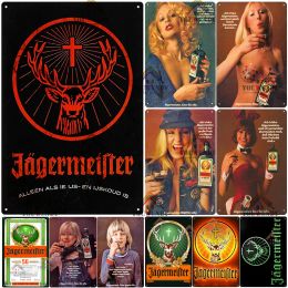 Jagermeister Liqueur Vintage Metal Plaque Retro Alcohol Tin Signs Yege Holy Deer Wine Metal Plate Pub Bar Man Cave Wall Decor