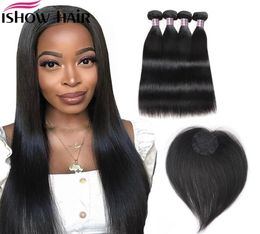 Ishow Human Hair Bundles With Closure Straight Virgin Hair Extensions 34pcs With Hair Topper Lace Closure Straight3322452