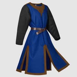Plus Size Men Mediaeval Cosplay Robes Templar Knight Crusader Surcoat Long Sleeve Short Tops Reenactment Halloween Costume