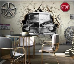 Wallpapers Custom Po Wallpaper For Walls 3 D Mural European Style Retro Car Breaks The Wall Out Of Space TV Background Paper