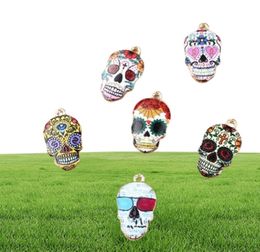 100 PCSLot Skull Charms Skeleton Pendants Diy Jewellery Accessories In Gold Metal 7 different colors2473445