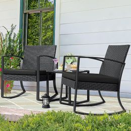 Homall Patio Furniture Set 3 Piece Resin Outdoor Bistro Set Rocking Patio Chairs with Cushions and Table for Porch, Poolside