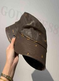 L Brown Bucket Hat Fashion Digner Fisher Leather Buckets Hats Baseball Caps For Men Wo Beanie Casquett Patchwork High Quality Sunh6155301