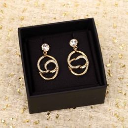 2024 Luxury quality charm drop earring with diamond and oval shape desinger in 18k gold plated have stamp box crystal PS3403B