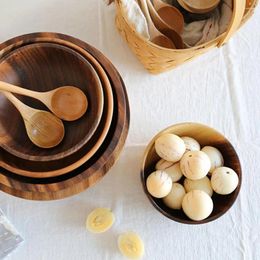 Bowls Natural Wooden Bowl Rice Soup Salad Container Tableware Dessert Fruit Mixing