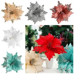 Decorative Flowers 20cm Artificial 6/12PCS Mini Cherry Berries For Decoration Glitter Poinsettia Fake DIY Home Christmas