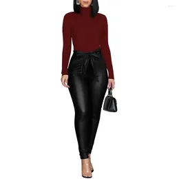 Women's Pants Women S Stretchy Faux Leather Leggings High Waisted Sexy Tights Black PU Bodycon With Pockets