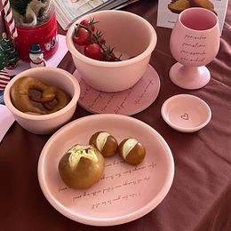 Plates English Love Style Beauty Soup Original Dish In Ceramic Tableware Bowl Set Korean Noodles Pink High Letter Ins Household