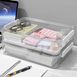 Stackable Desktop File Storage Box A4 Document Organizer Box With Lid Cabinet Desk Paper Holder Stationery Storage Container