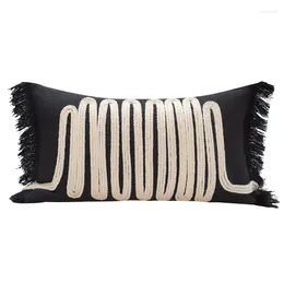 Pillow Aesthetic Sofa Modern Linen Rope Embroidery Light Luxury Style Waist Black Color Decorative Office Decor