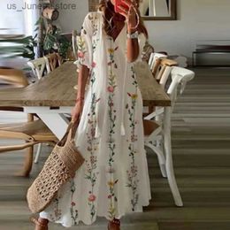 Basic Casual Dresses Boho Loosen V Neck Tassel Long Dress 2023 Spring Floral Print Pleated Party Maxi Dress Women Embroidery Lace Slve Summer Dress 1 T240415