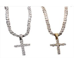 Iced Out Zircon Pendant With 4mm Tennis Chain Necklace Men Women Hip hop Jewellery Gold Silver CZ Set3336626