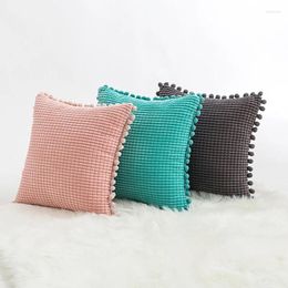 Pillow Soft Velvet Cover Solid Case Corduroy Flocking Yellow Grey Pink Home Decorative 45x45cm Pompom Ball