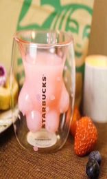 New Cherry blossoms Cat claw glass cup sakura pink Double Insulation coffee cup Accompanying cup out dooor in-car mug 8oz6458025