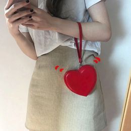 Korean Style Red Love Hear Wallet Ins Card Pocket Wrist Bag Solid Heart Bag Change Bag Clutch Bag PU Purses Female