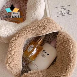 Storage Boxes MIROSIE Terry Cloth Small Makeup Bag Plush Cosmetic Asthetic Plaid Handbags Cute Travel Toiletry Soft Pouch For Women