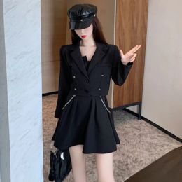 Two Piece Set for Women Black Womens Short 2 Sets Outfit Long Sleeve Mini Summer Sexy 2024 Suit with Skirt and Blazer Stylish