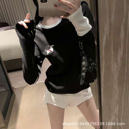 Women's Hoodies & Sweatshirts Pre Autumn Niche Design Color Matching Sleeve Puppy Print Loose and Simple Casual Versatile Top